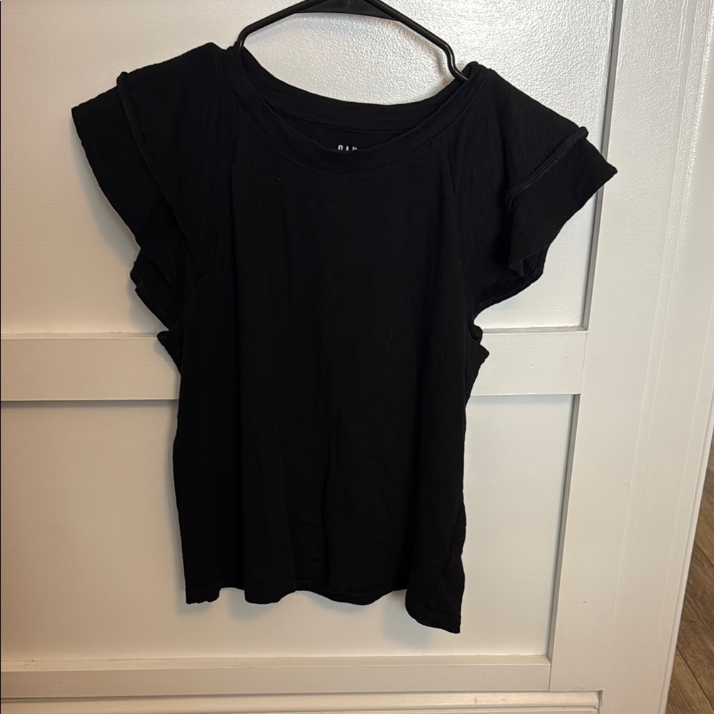 GAP Black Flutter Sleeve Ruffled T-Shirt